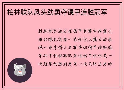 柏林联队风头劲勇夺德甲连胜冠军
